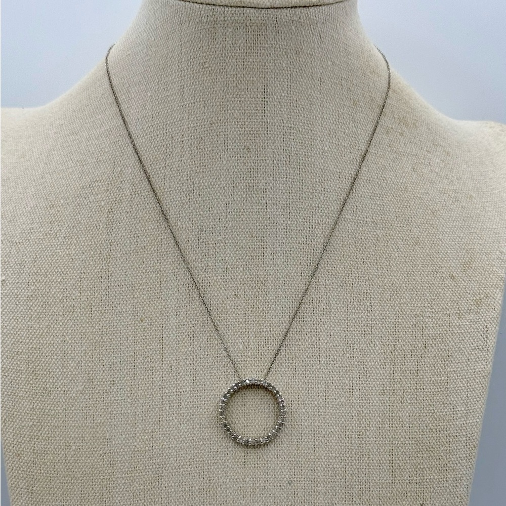 925 Italy Sterling Silver Diamond Circle Eternity‎ Pendant Necklace 18"